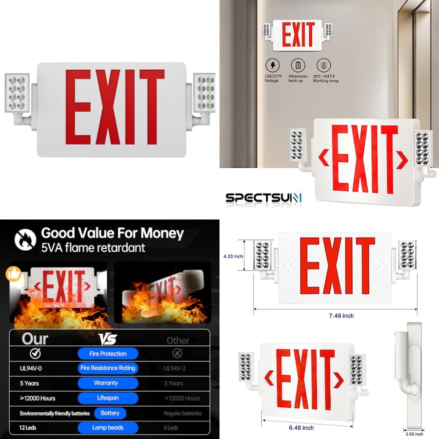 Spectsun 1 Pack Exit Signs wit - огляд і ціна Emergency Exit Sign